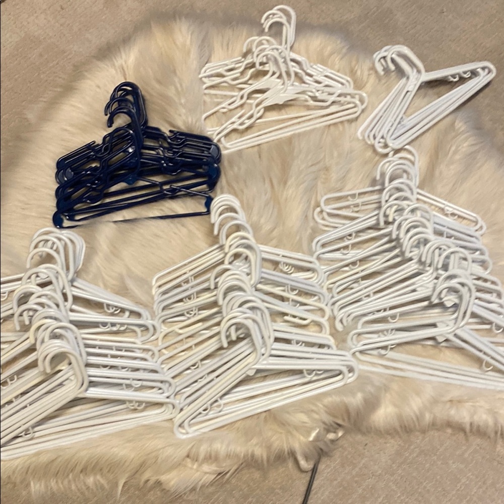 Lot of 106 childrens White and Blue Plastic Hangers